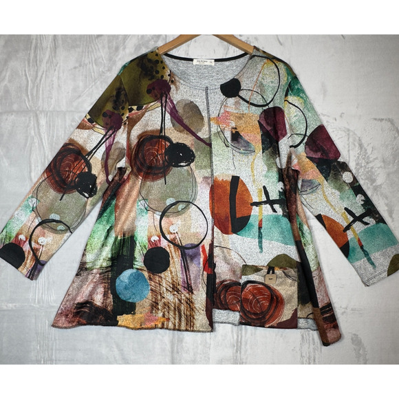 Jess & Jane Tops - Jess & Jane Women's “Toscana” Tunic Top XL Gray Multi Lagenlook Pullover